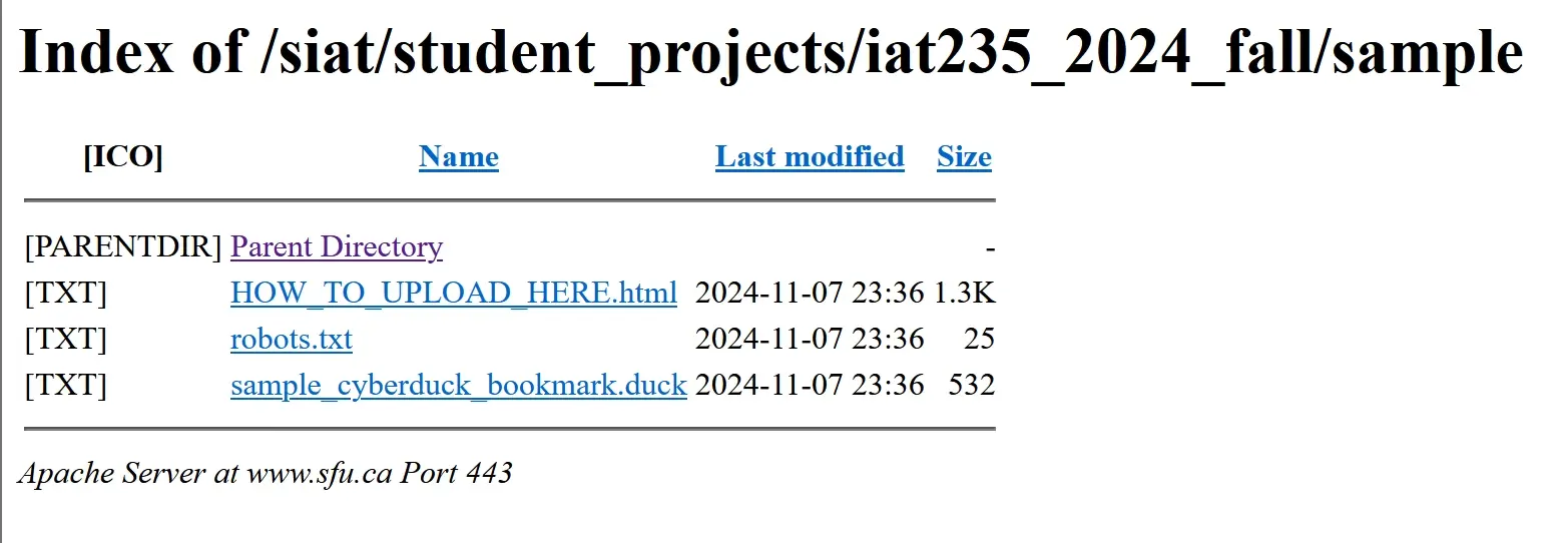 Looking at www.sfu.ca/siat/student_projects/iat339/sample/ address we see a folder with three files